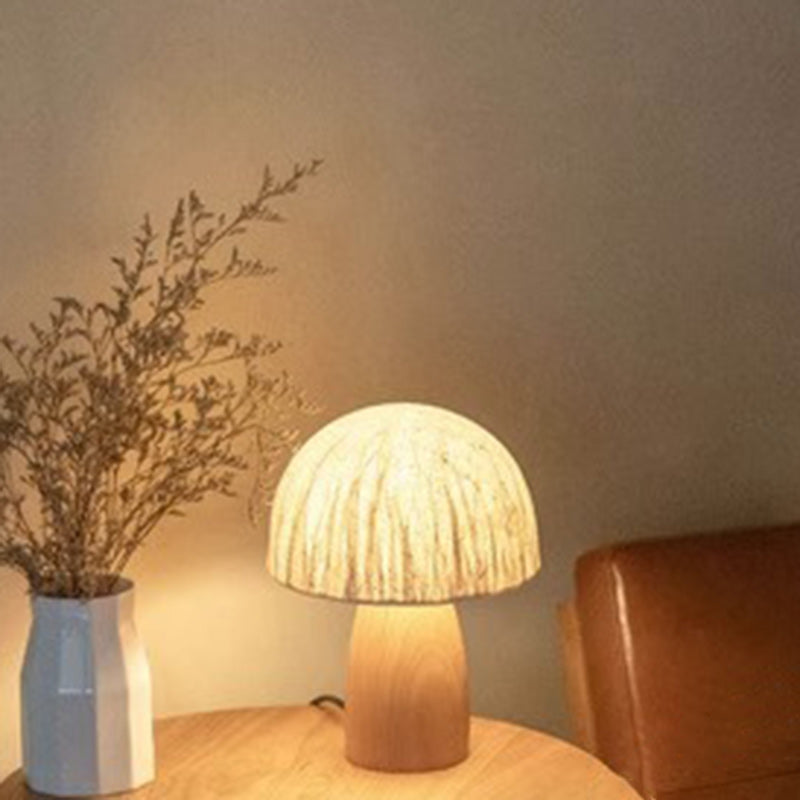 Paper Wood Mushroom Dome Table Lamp