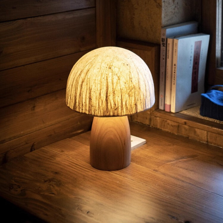 Paper Wood Mushroom Dome Table Lamp