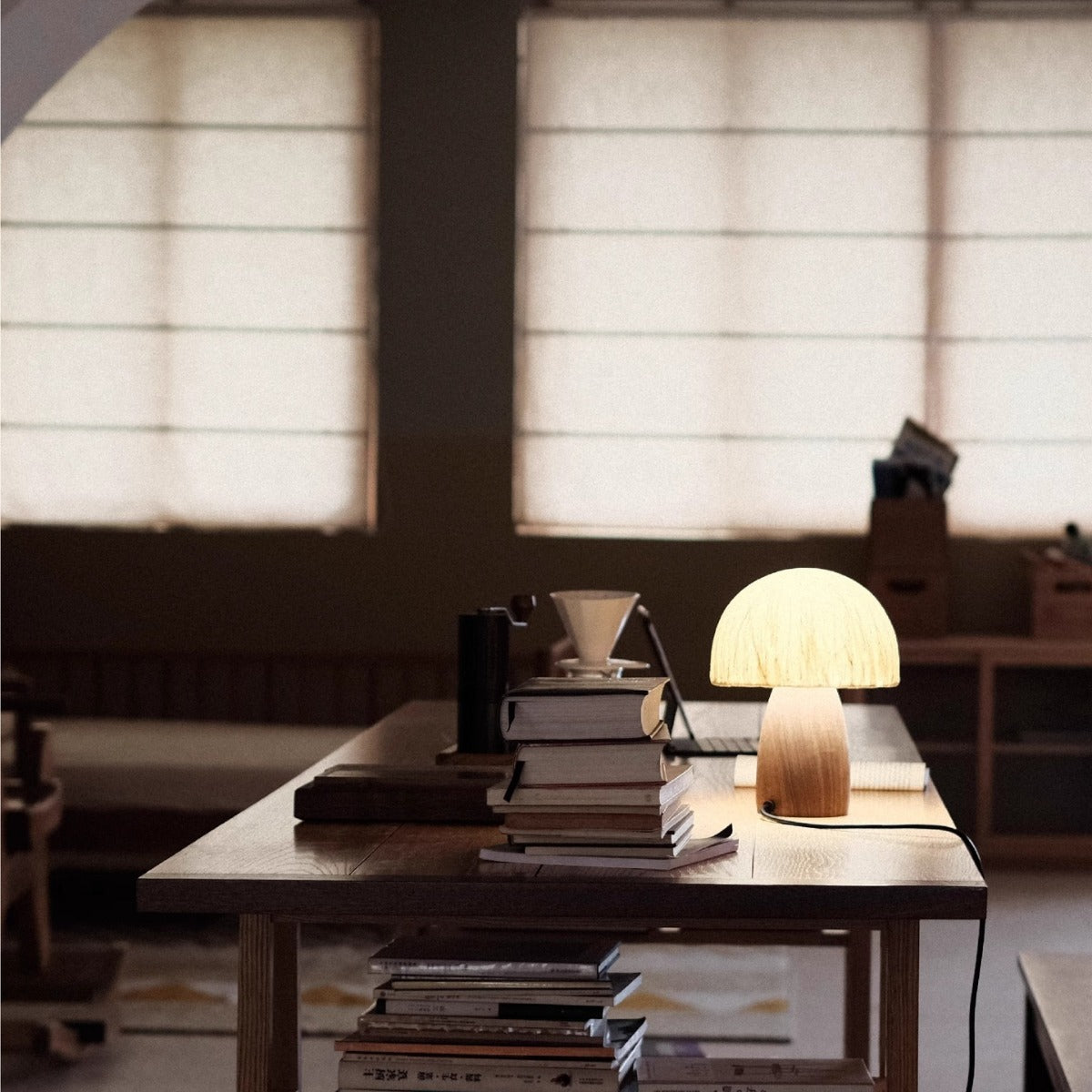 Paper Wood Mushroom Dome Table Lamp