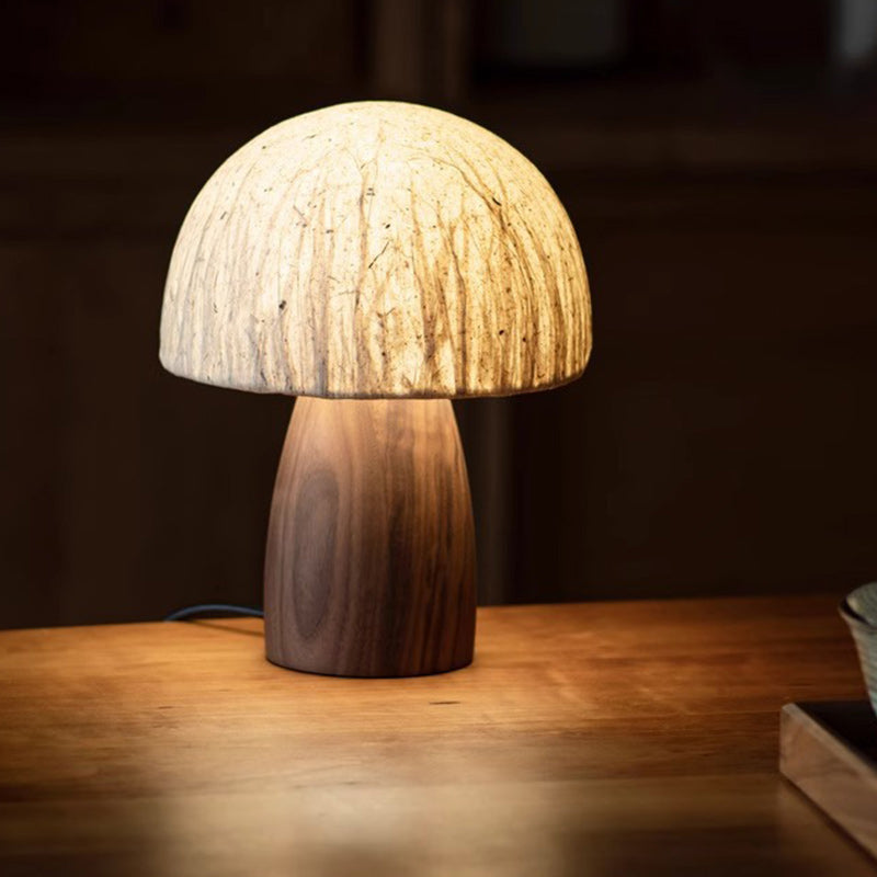 Paper Wood Mushroom Dome Table Lamp