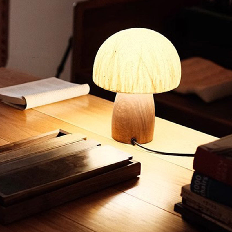 Paper Wood Mushroom Dome Table Lamp