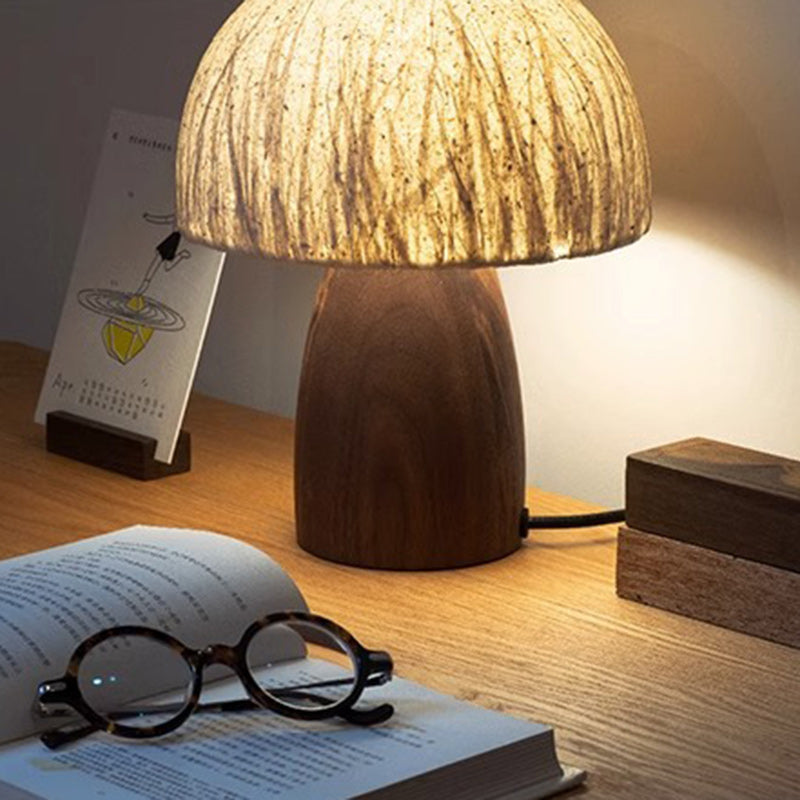 Paper Wood Mushroom Dome Table Lamp