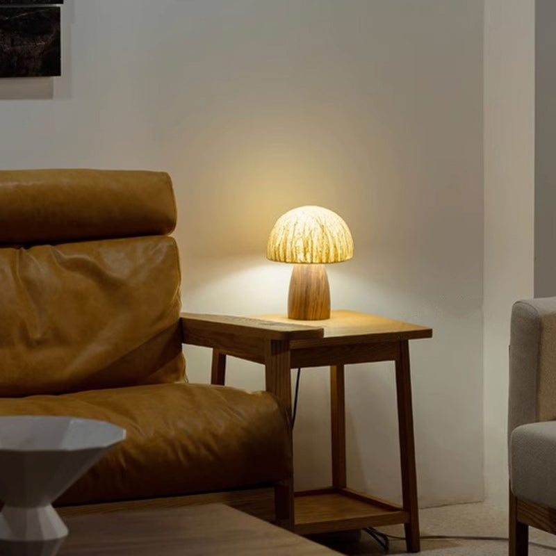 Paper Wood Mushroom Dome Table Lamp