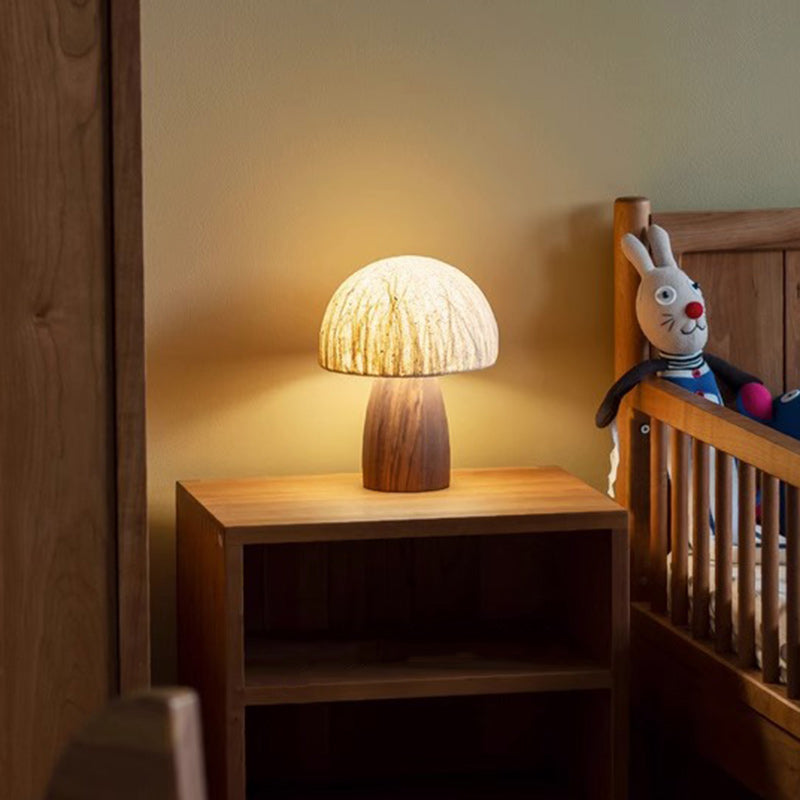 Paper Wood Mushroom Dome Table Lamp