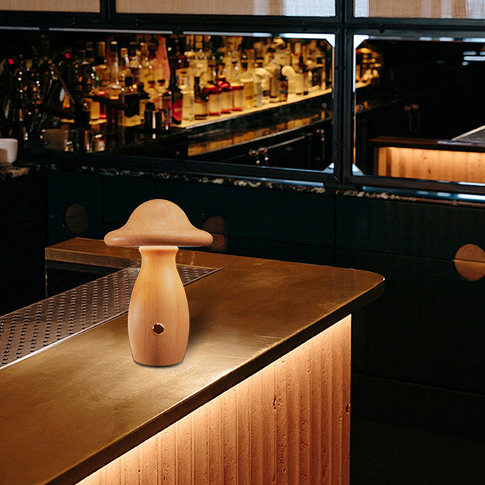 Rechargeable Mushroom Solid Wood Table Lamp