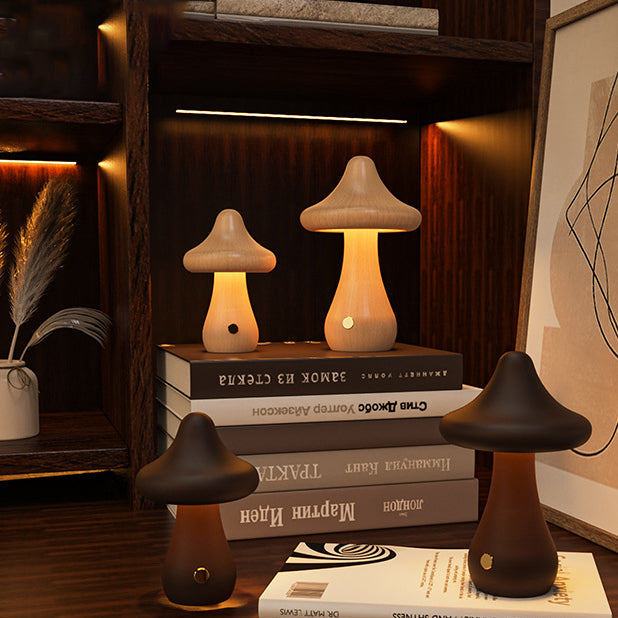 Rechargeable Mushroom Solid Wood Table Lamp