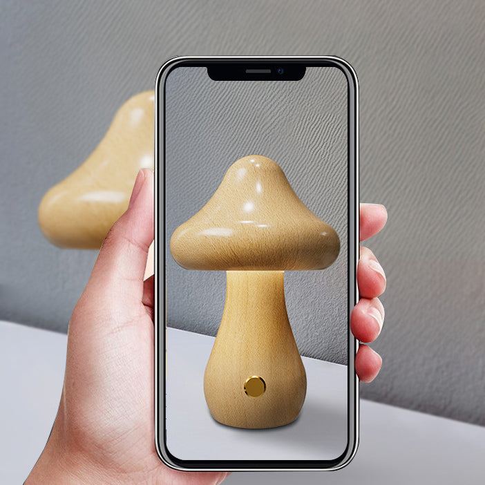 Rechargeable Mushroom Solid Wood Table Lamp