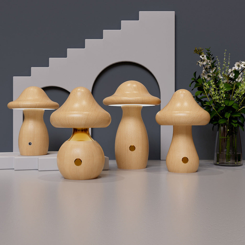 Rechargeable Mushroom Solid Wood Table Lamp