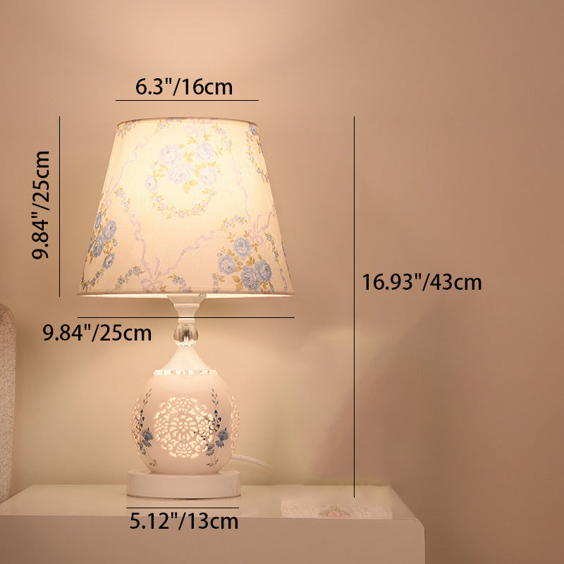 Ceramic Fabric Cylinder Flower Table Lamp