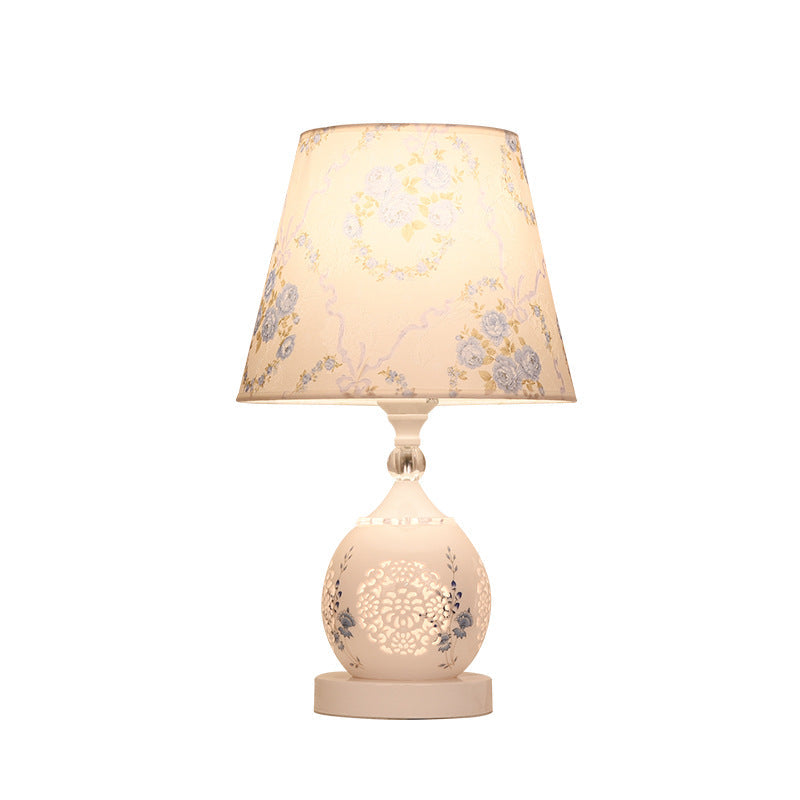 Ceramic Fabric Cylinder Flower Table Lamp