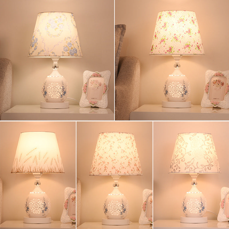 Ceramic Fabric Cylinder Flower Table Lamp