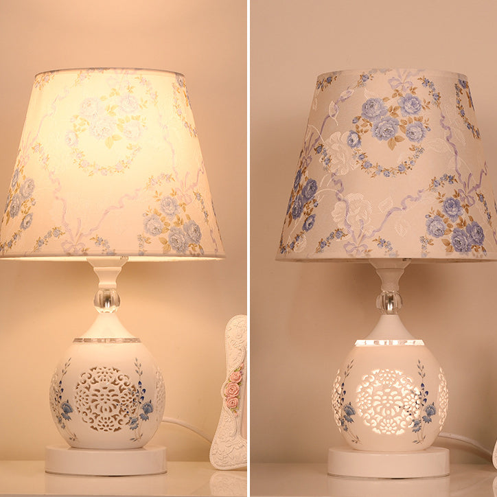 Ceramic Fabric Cylinder Flower Table Lamp