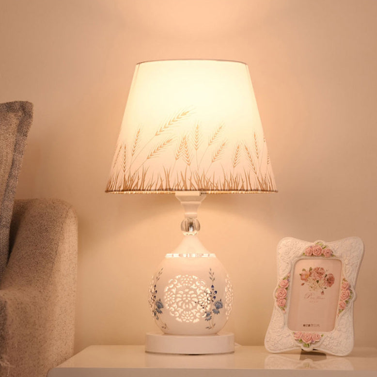 Ceramic Fabric Cylinder Flower Table Lamp