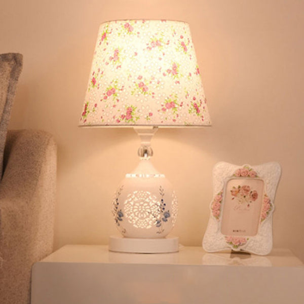 Ceramic Fabric Cylinder Flower Table Lamp