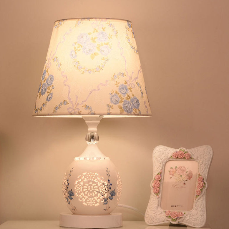 Ceramic Fabric Cylinder Flower Table Lamp