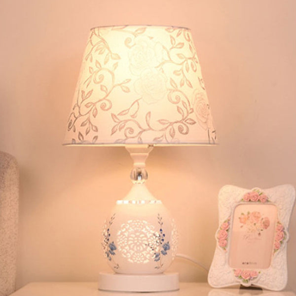 Ceramic Fabric Cylinder Flower Table Lamp