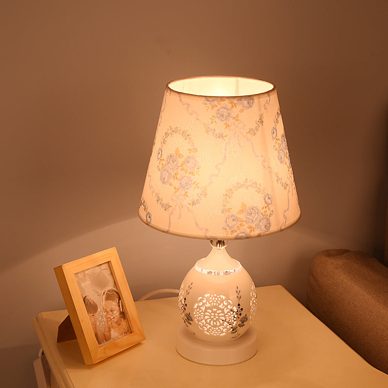 Ceramic Fabric Cylinder Flower Table Lamp