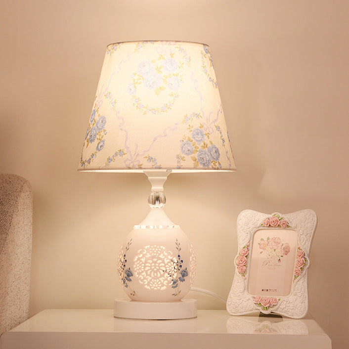 Ceramic Fabric Cylinder Flower Table Lamp