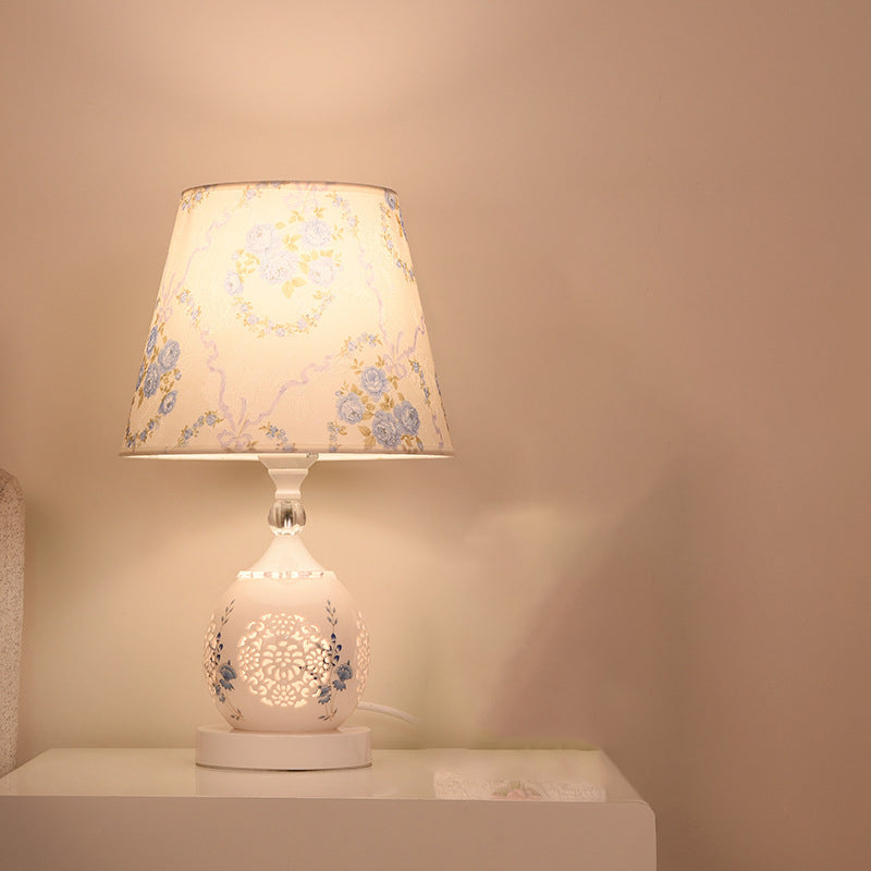 Ceramic Fabric Cylinder Flower Table Lamp
