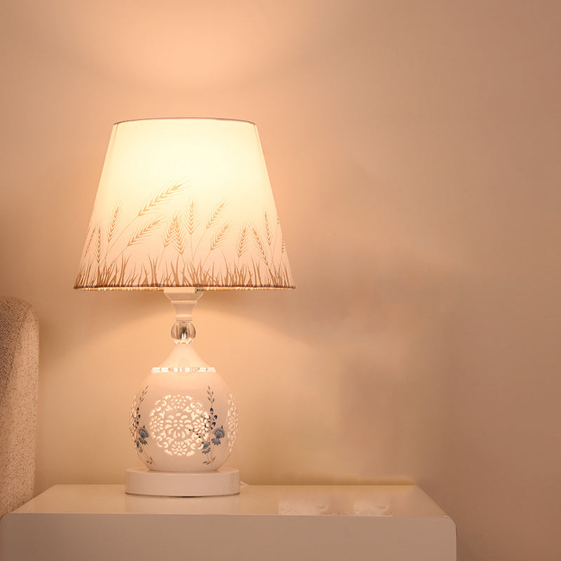 Ceramic Fabric Cylinder Flower Table Lamp