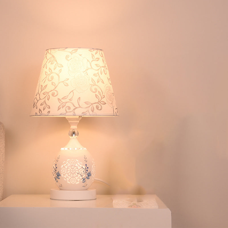 Ceramic Fabric Cylinder Flower Table Lamp