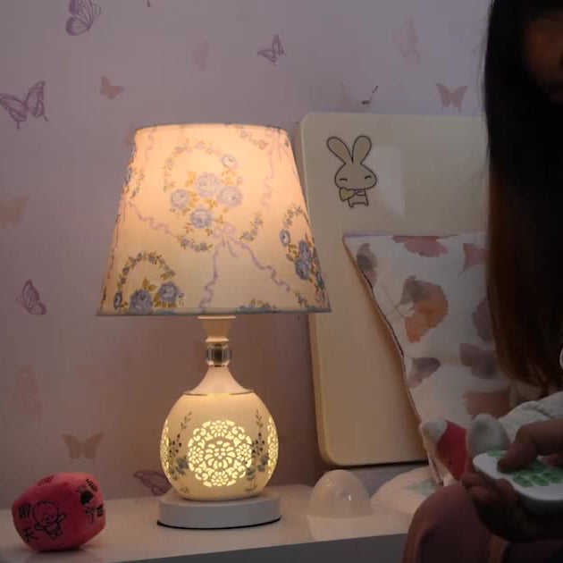 Ceramic Fabric Cylinder Flower Table Lamp
