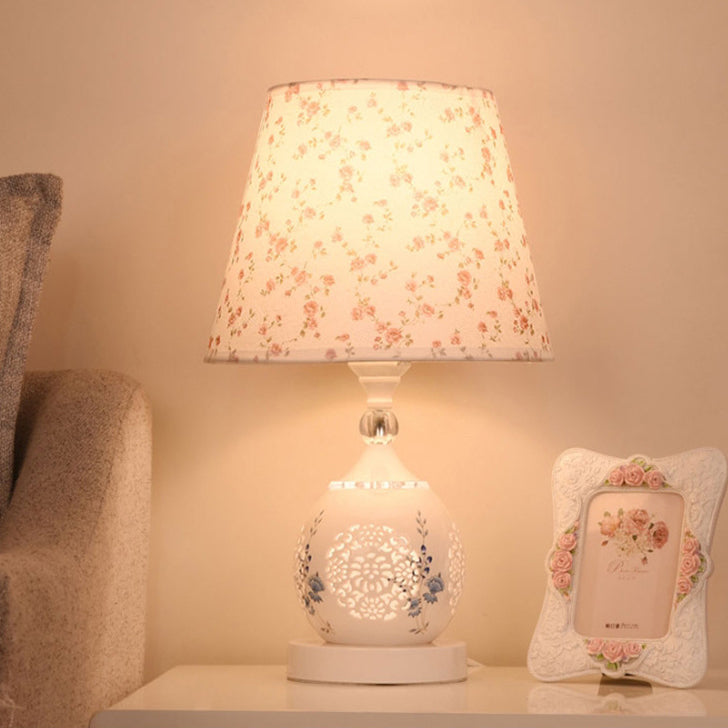 Ceramic Fabric Cylinder Flower Table Lamp