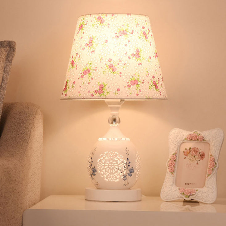Ceramic Fabric Cylinder Flower Table Lamp