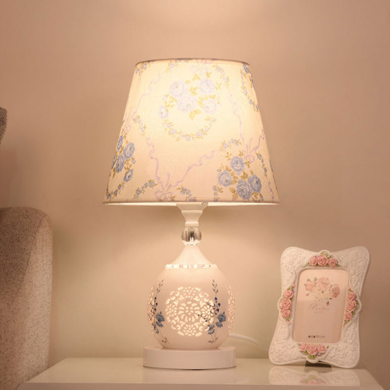 Ceramic Fabric Cylinder Flower Table Lamp