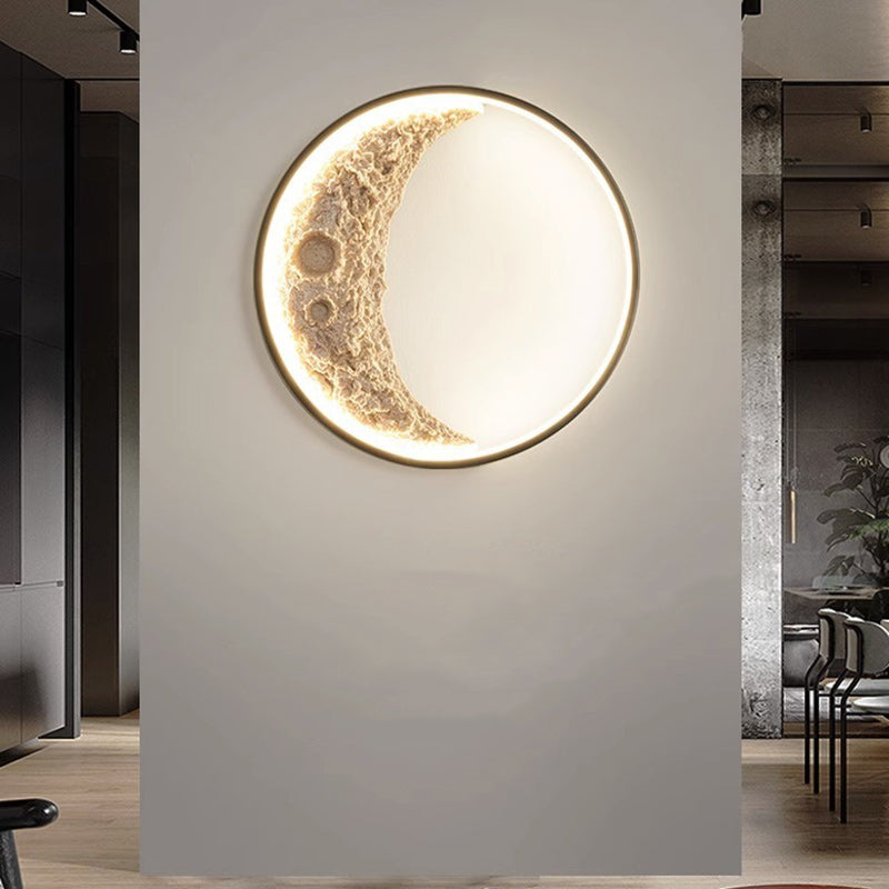 Round Moon Hardware Resin Wall Lamp