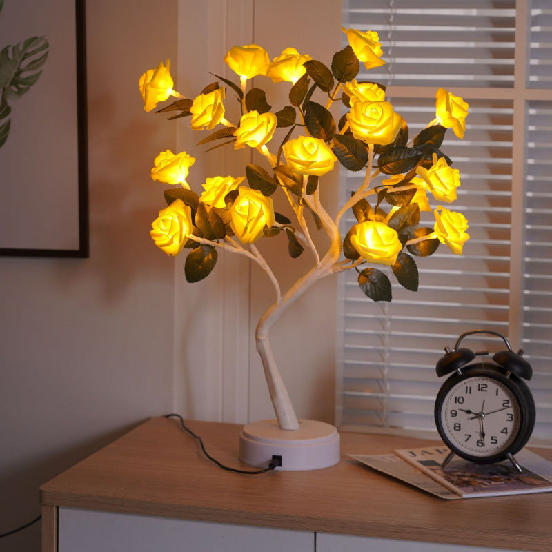 Battery Rose Tree Branch Table Lamp