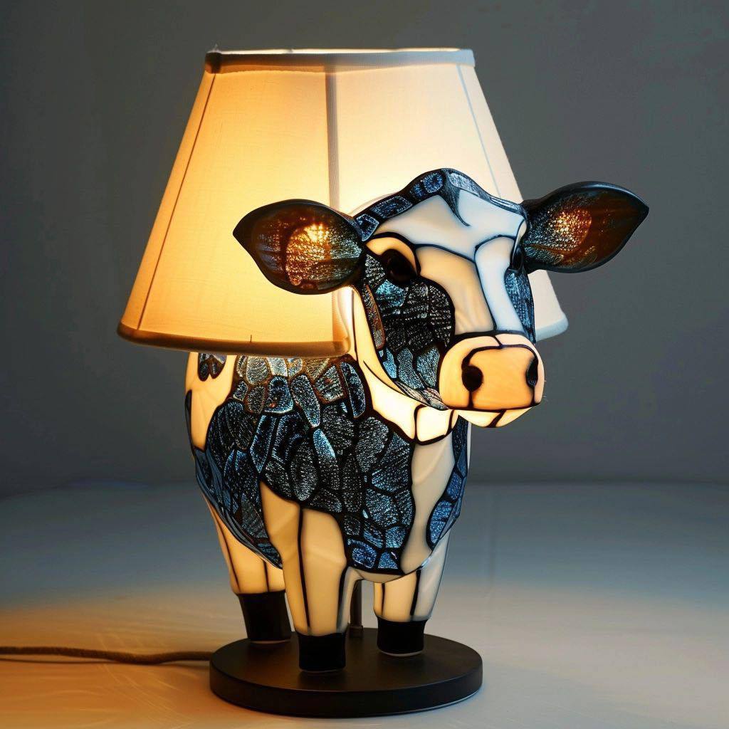 Resin Fabric Cow Bedroom Table Lamp