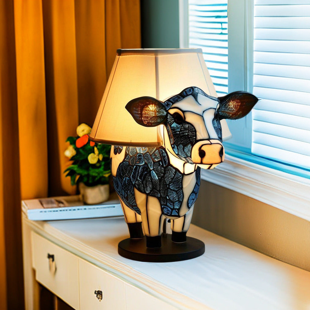 Resin Fabric Cow Bedroom Table Lamp