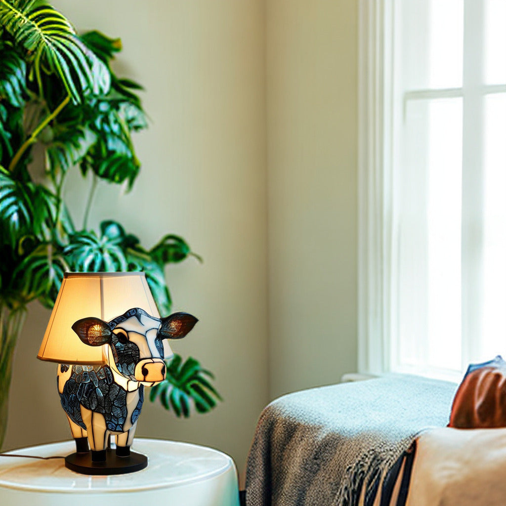 Resin Fabric Cow Bedroom Table Lamp