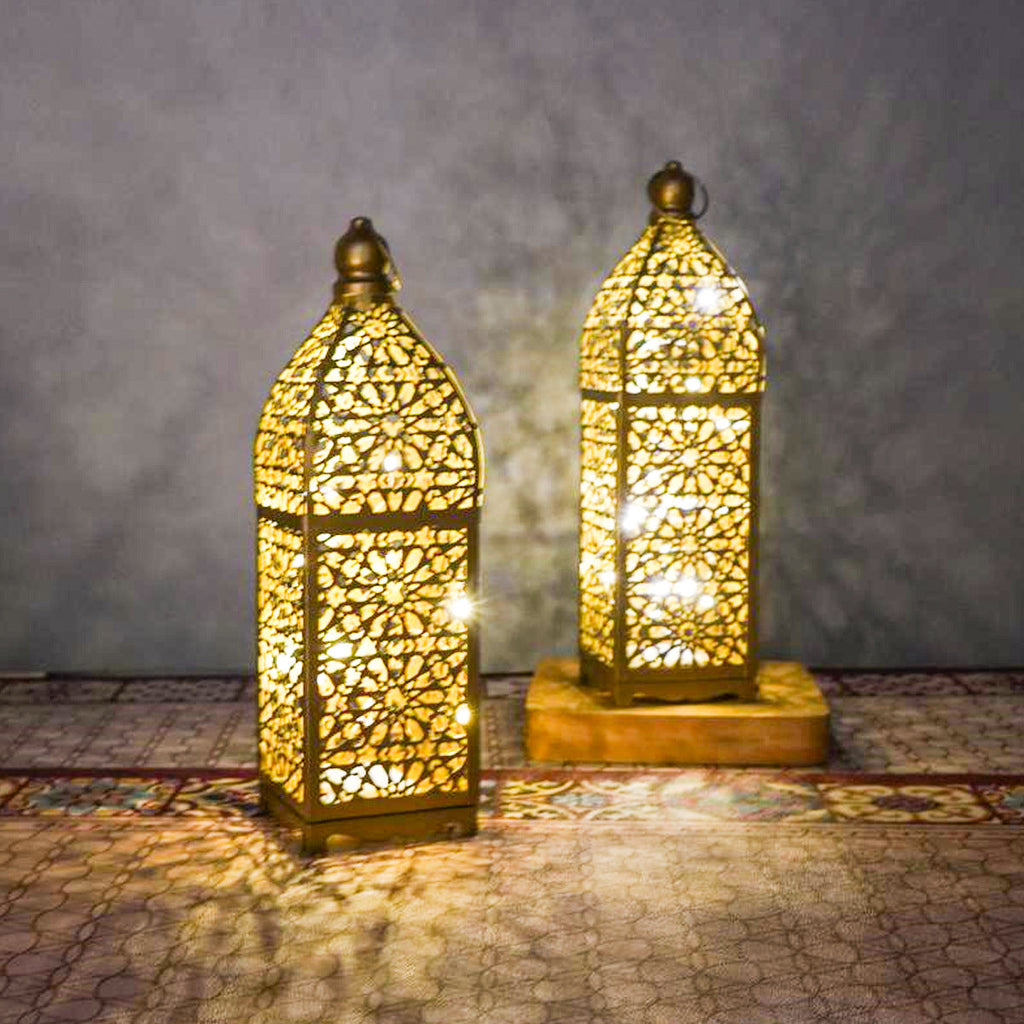 Battery Iron Hollowed Lantern Table Lamp