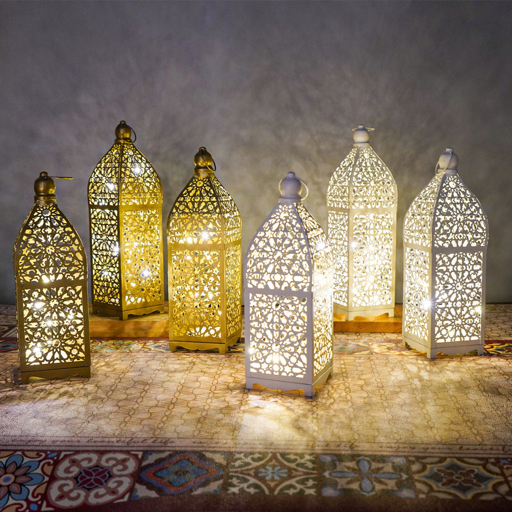 Battery Iron Hollowed Lantern Table Lamp