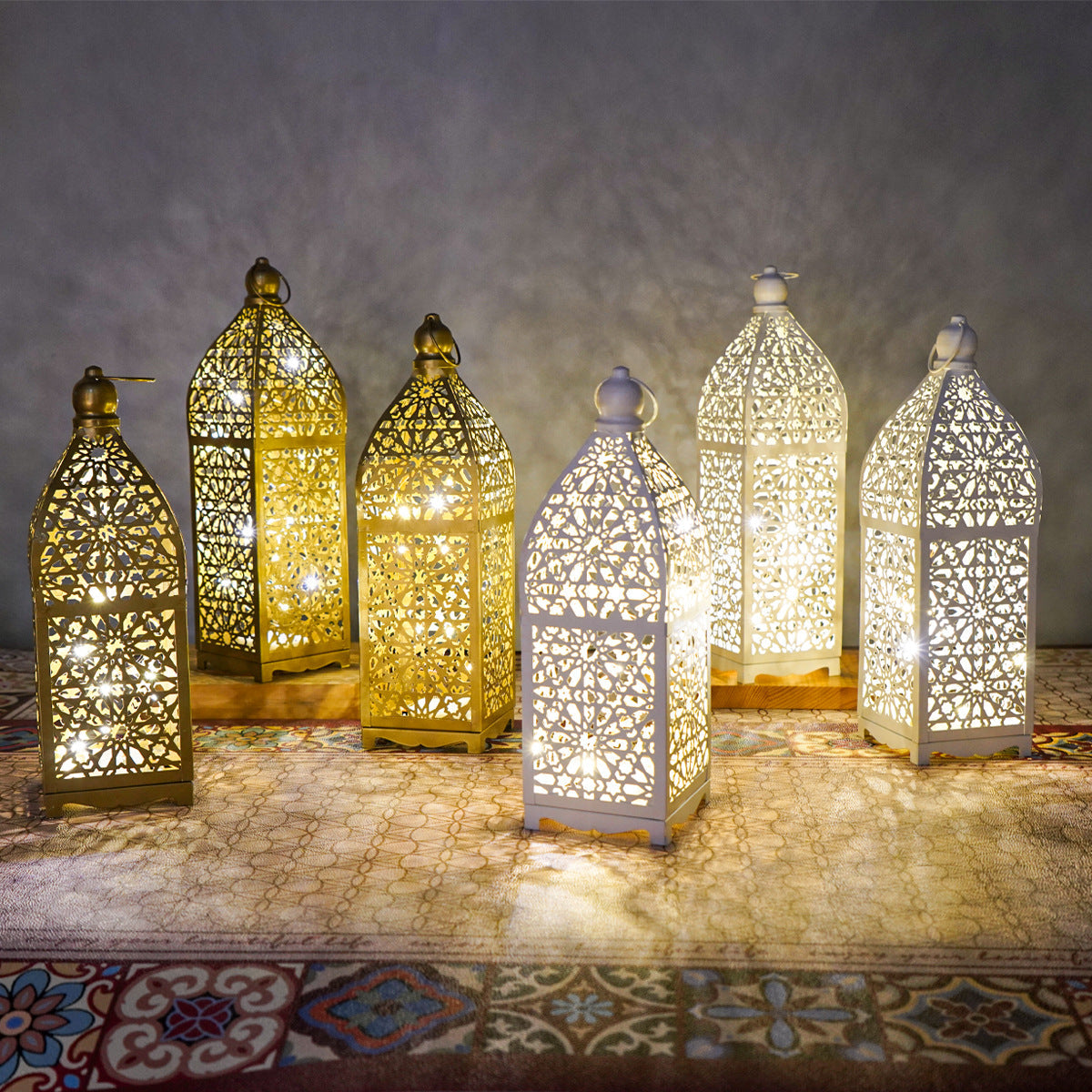 Battery Iron Hollowed Lantern Table Lamp