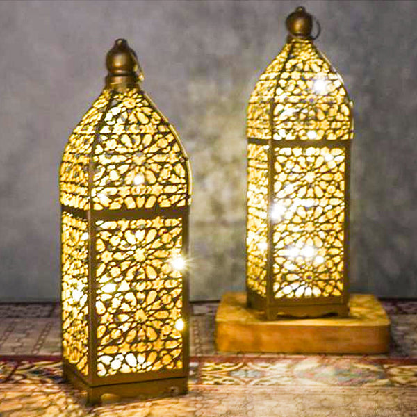 Battery Iron Hollowed Lantern Table Lamp