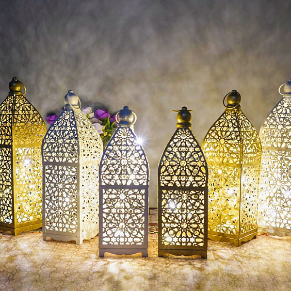 Battery Iron Hollowed Lantern Table Lamp