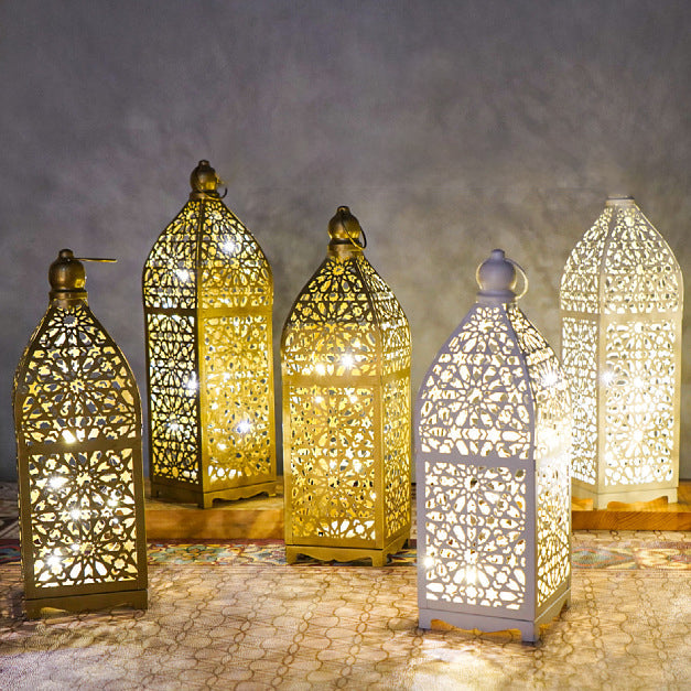 Battery Iron Hollowed Lantern Table Lamp