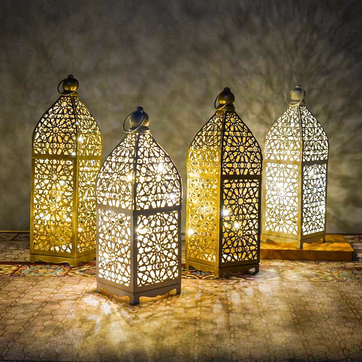Battery Iron Hollowed Lantern Table Lamp