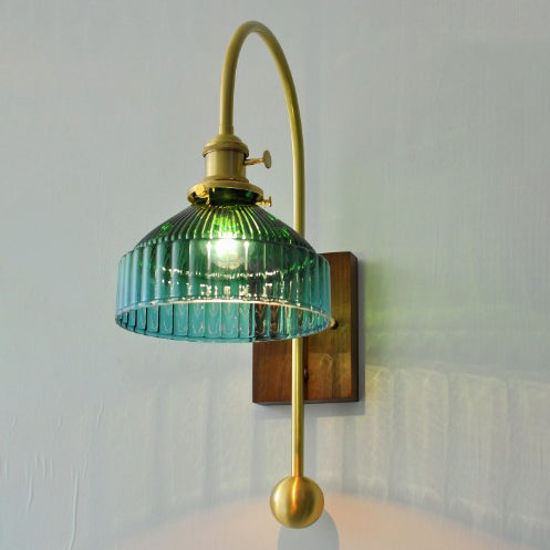 Brass Walnut Glass Round Wall Lamp
