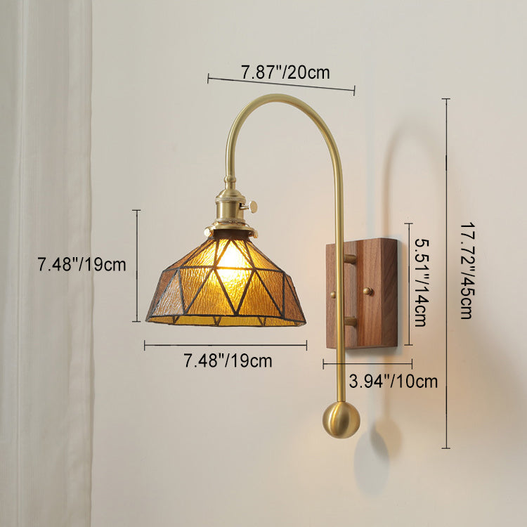 Brass Walnut Glass Round Wall Lamp