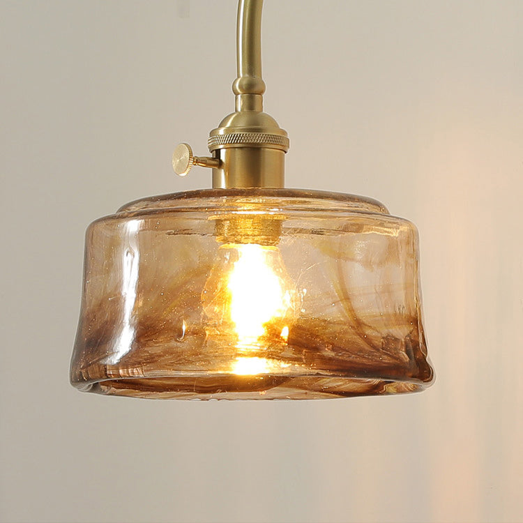 Brass Walnut Glass Round Wall Lamp