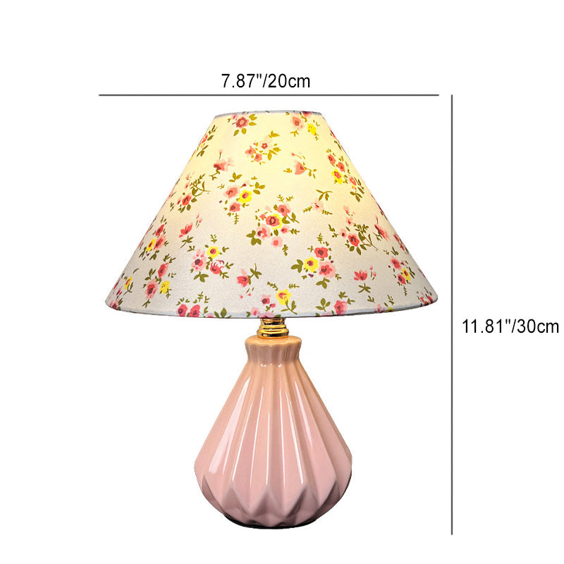 Fabric Ceramic Flower Conic Table Lamp