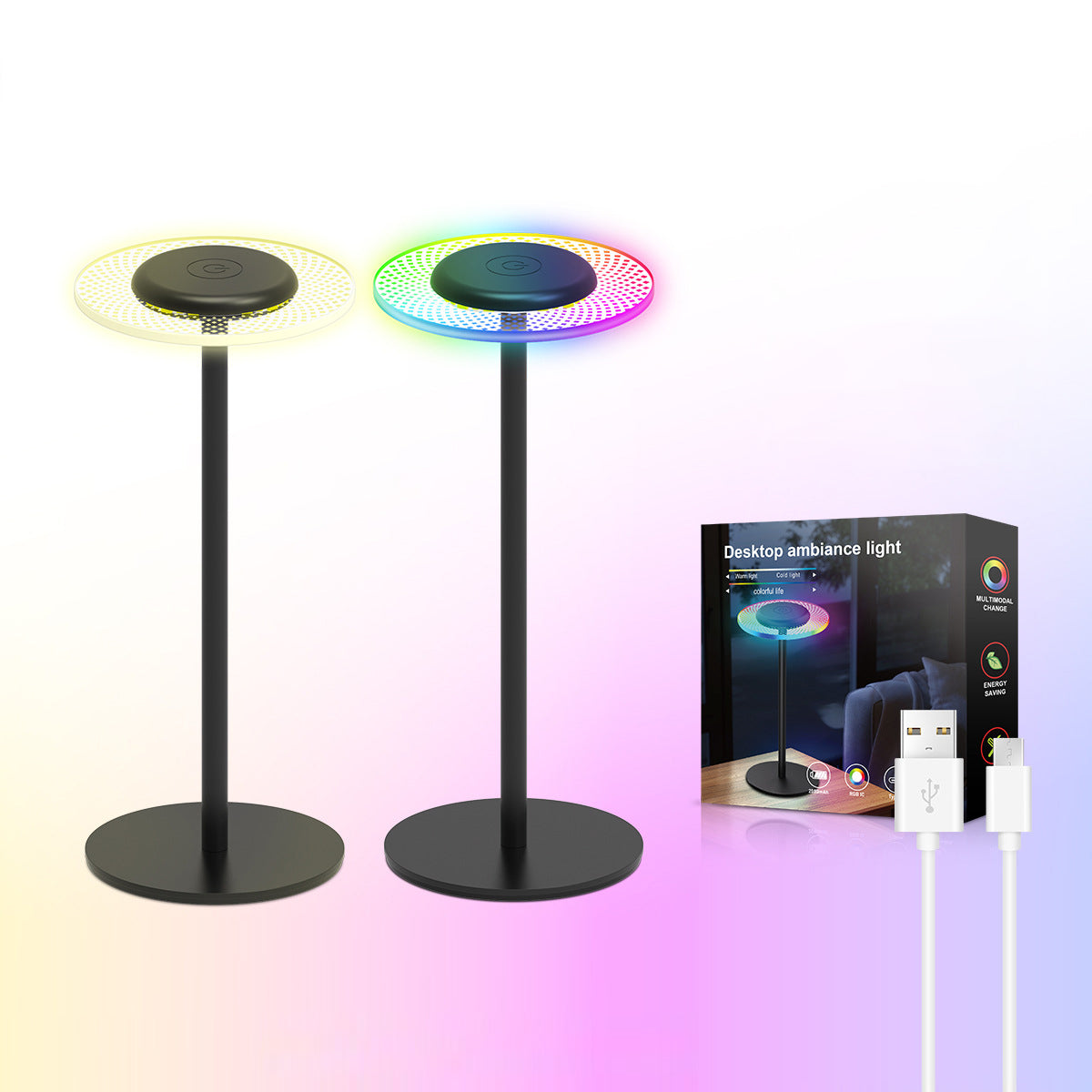 Rechargeable Round Square Iron Table Lamp