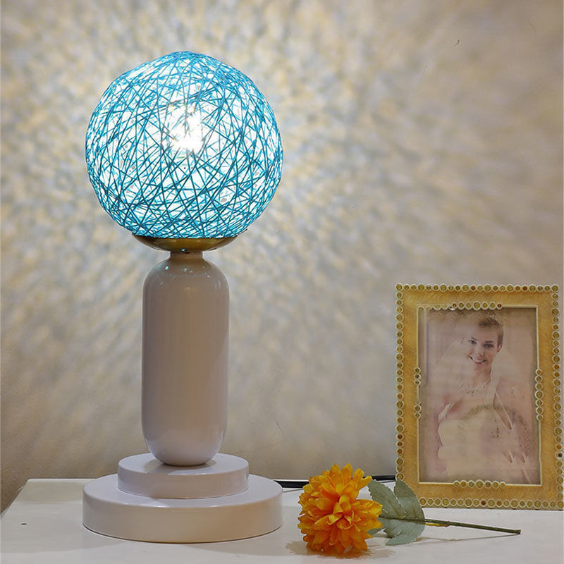 Iron Glass Rattan Ball Table Lamp