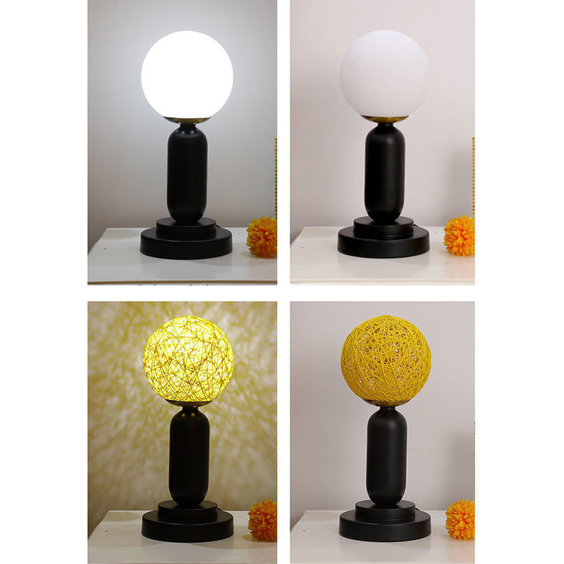 Iron Glass Rattan Ball Table Lamp