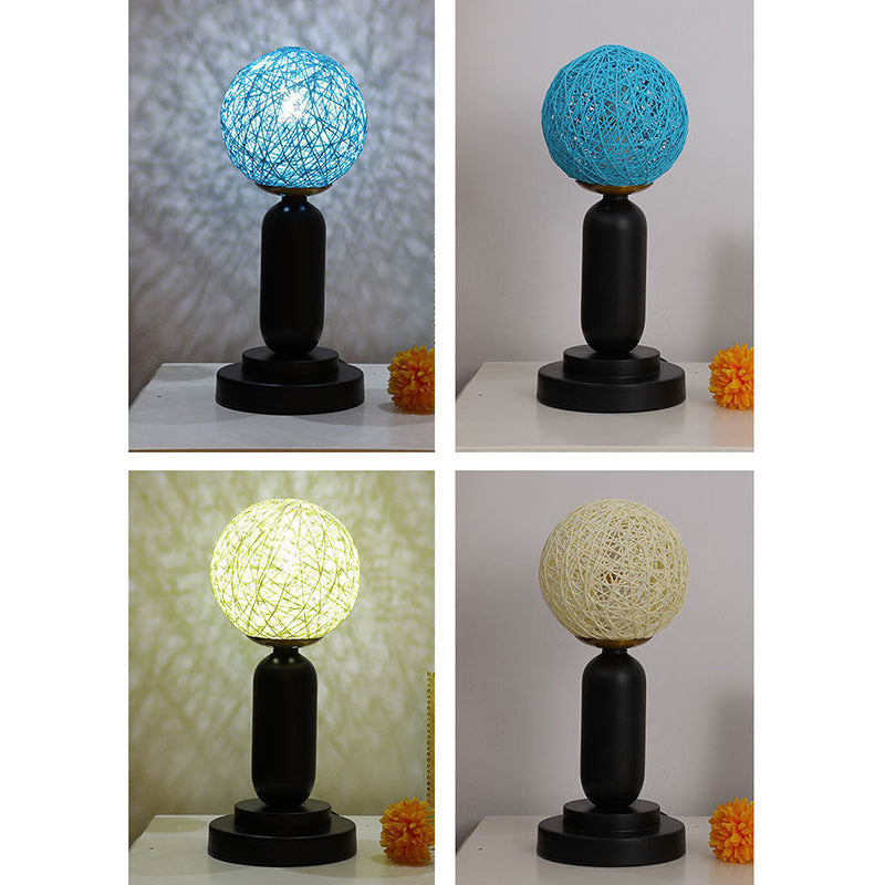 Iron Glass Rattan Ball Table Lamp