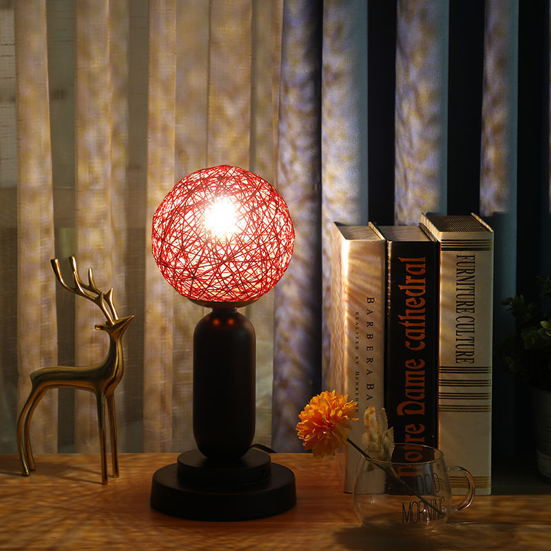 Iron Glass Rattan Ball Table Lamp